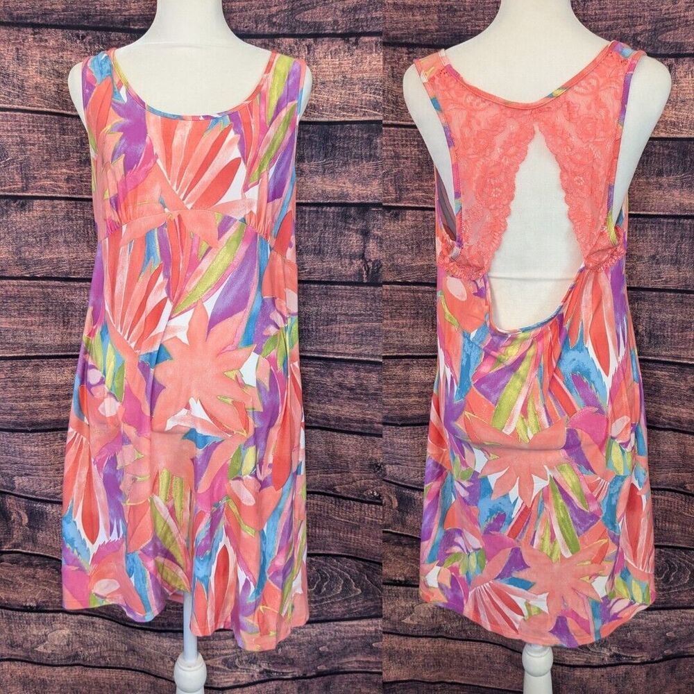 Secret Treasures Womens Large Colorful Lacy Open‎ Back Nightgown Sleepwear